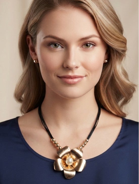Multi-Rope Solid Flower Pendant Necklace & Earring Set